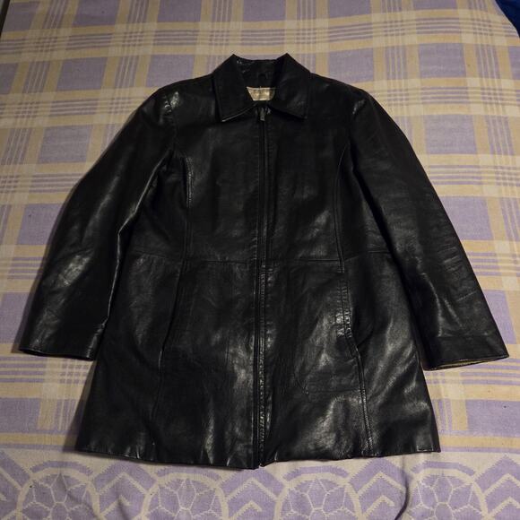 Vintage Wilsons Leather Bomber Jacket Pelle Studio Quilted Liner Large Long Y2k - Picture 1 of 9